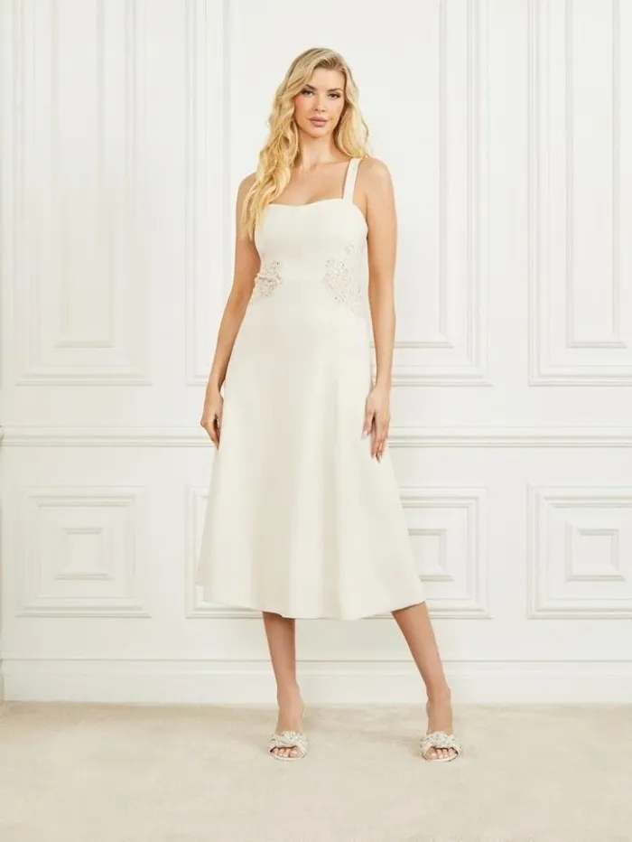Women GUESS Dresses and Jumpsuits Lorraine Sleeveless Dress Ivory Bone