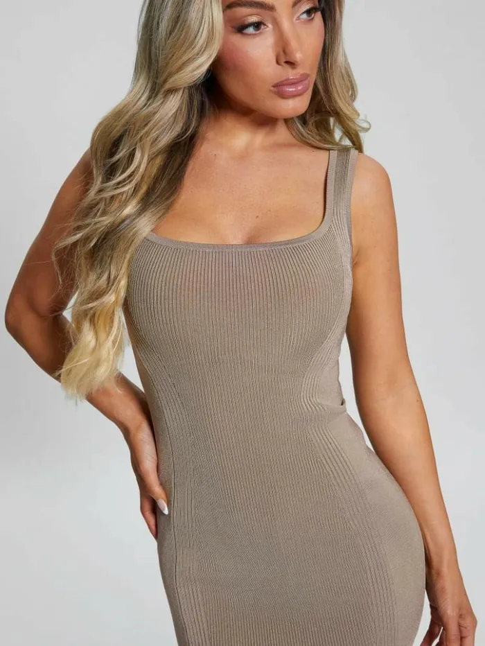 Women GUESS Dresses and Jumpsuits Lucia RibKnit Mini Dress Silk Taupe