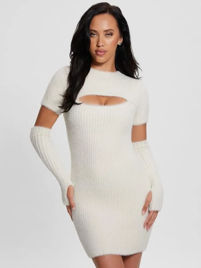 Women GUESS Dresses and Jumpsuits Meteor Detached Sleeve Knit Dress Dove White Women GUESS Dresses and Jumpsuits Meteor Detached Sleeve Knit Dress Dove White