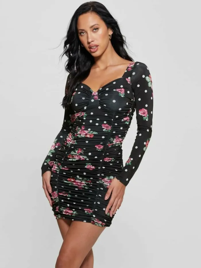 Women GUESS Dresses and Jumpsuits Milena Bodycon Dress Flower Polka Dots