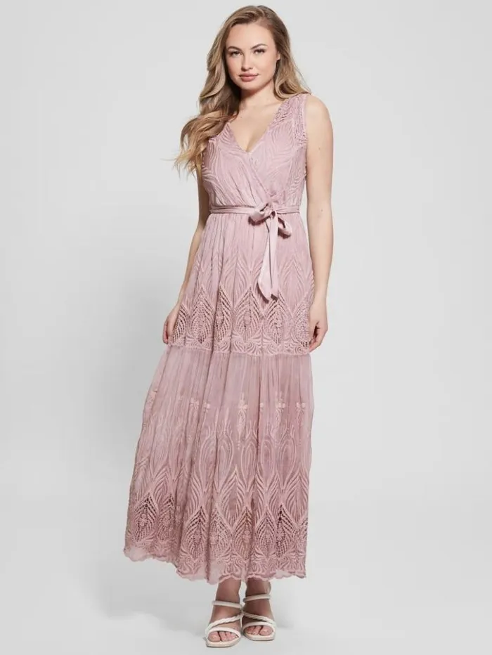 Women GUESS Dresses and Jumpsuits Pam Embroidered Long Dress Vintage Blush Multi Women GUESS Dresses and Jumpsuits Pam Embroidered Long Dress Vintage Blush Multi