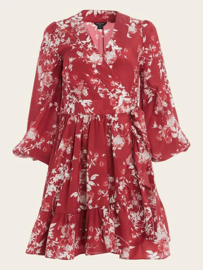 Women GUESS Dresses and Jumpsuits Petal Pose Wrap Dress Petal Pose Dark Jam Red Women GUESS Dresses and Jumpsuits Petal Pose Wrap Dress Petal Pose Dark Jam Red