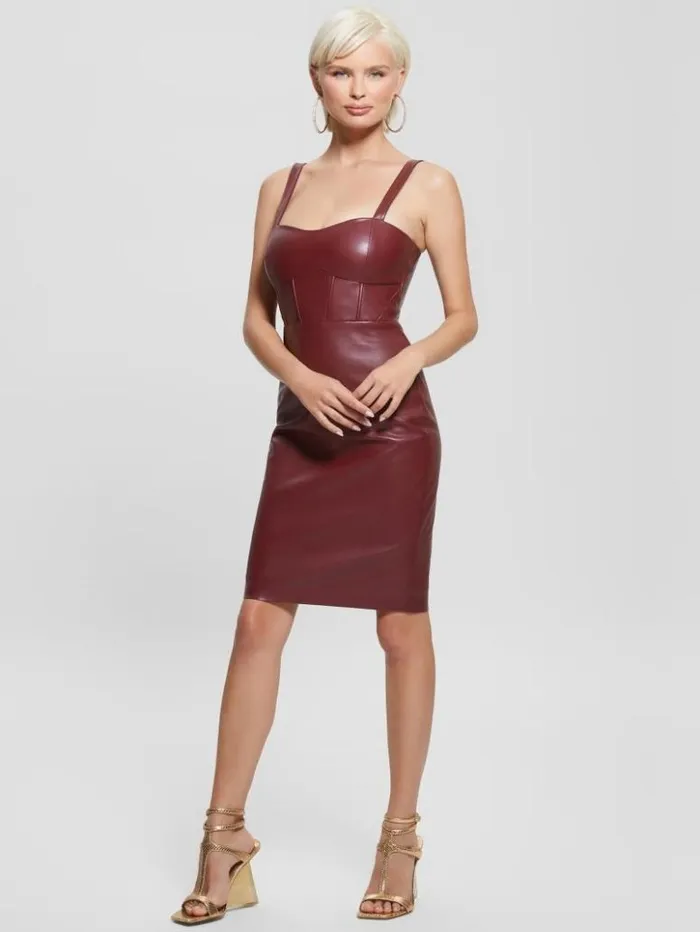 Women GUESS Dresses and Jumpsuits Reid FauxLeather Dress Mystic Wine Multi