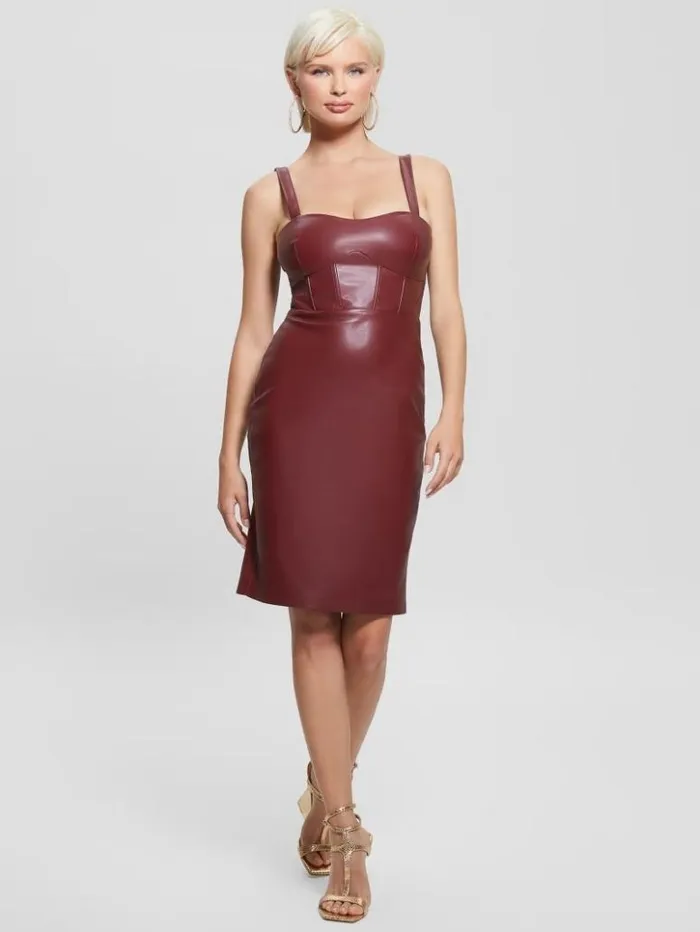 Women GUESS Dresses and Jumpsuits Reid FauxLeather Dress Mystic Wine Multi