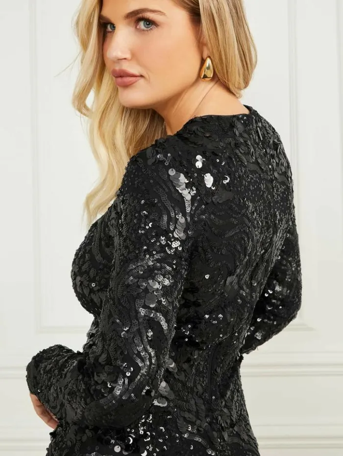 Women GUESS Dresses and Jumpsuits Tera Sequin Dress Jet Black Multi