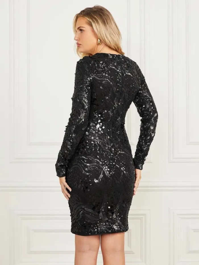 Women GUESS Dresses and Jumpsuits Tera Sequin Dress Jet Black Multi