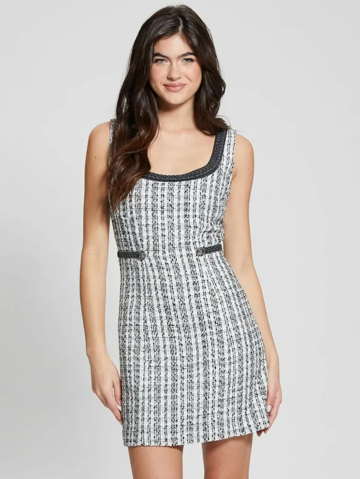 Women GUESS Dresses and Jumpsuits Tosca Braid Dress Black And White Boucle Co Women GUESS Dresses and Jumpsuits Tosca Braid Dress Black And White Boucle Co