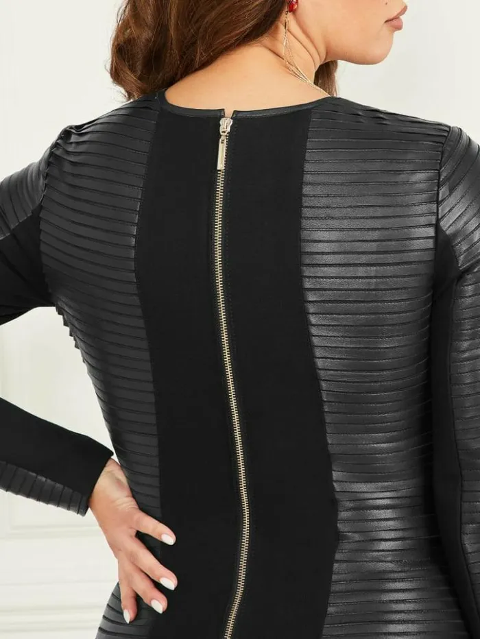 Women GUESS Dresses and Jumpsuits Tribute Pleated Leather Dress Black