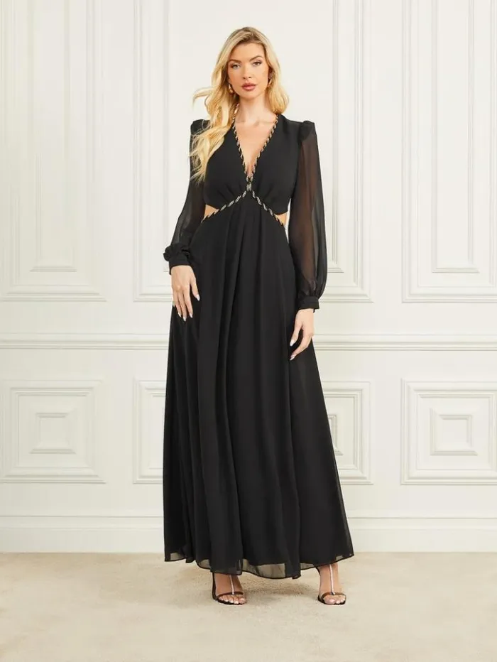 Women GUESS Dresses and Jumpsuits Ursula Mesh Gown Black