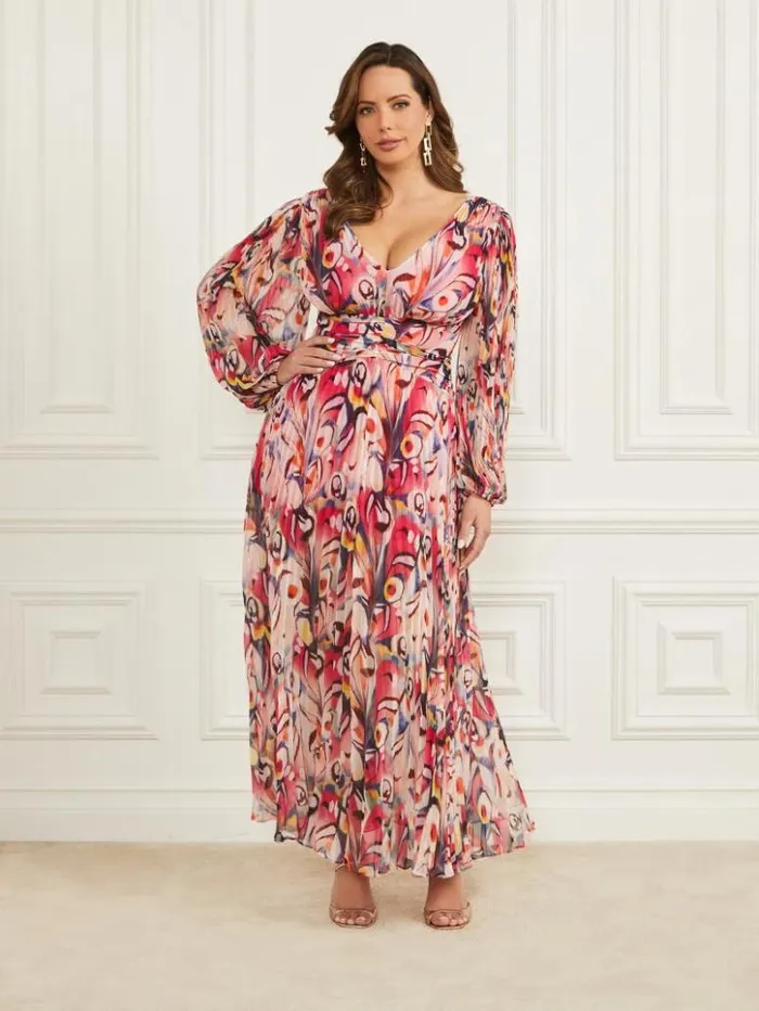 Women GUESS Dresses and Jumpsuits Wonderland Pleated Maxi Dress Wonderland Print