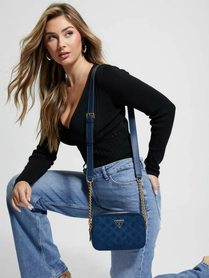 Women GUESS Handbags Ales Camera Bag Navy Blue