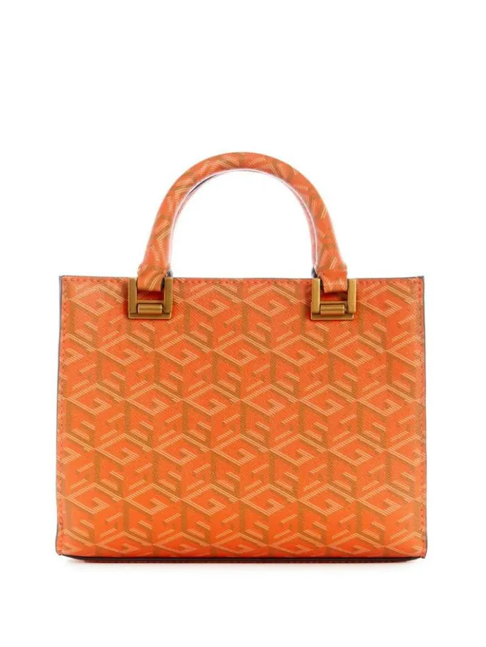 Women GUESS Handbags Atene Mini Satchel Orange Logo