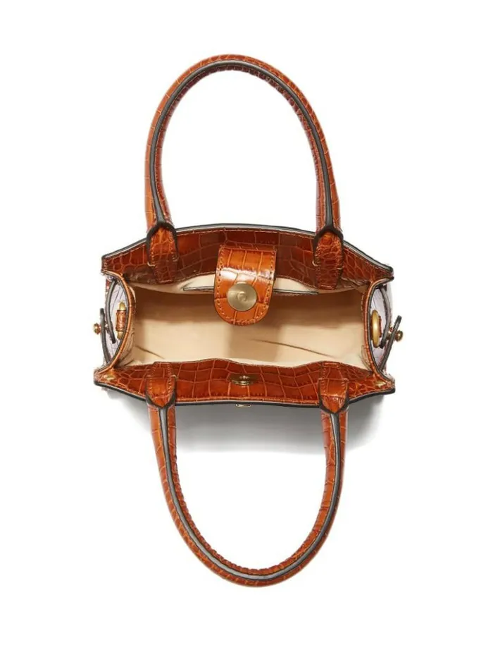 Women GUESS Handbags Cristina Leather Mini Satchel Cognac
