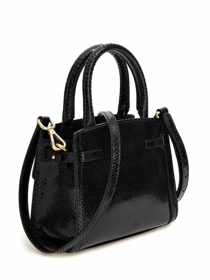 Women GUESS Handbags Cristina Small Leather Satchel Black Floral Print