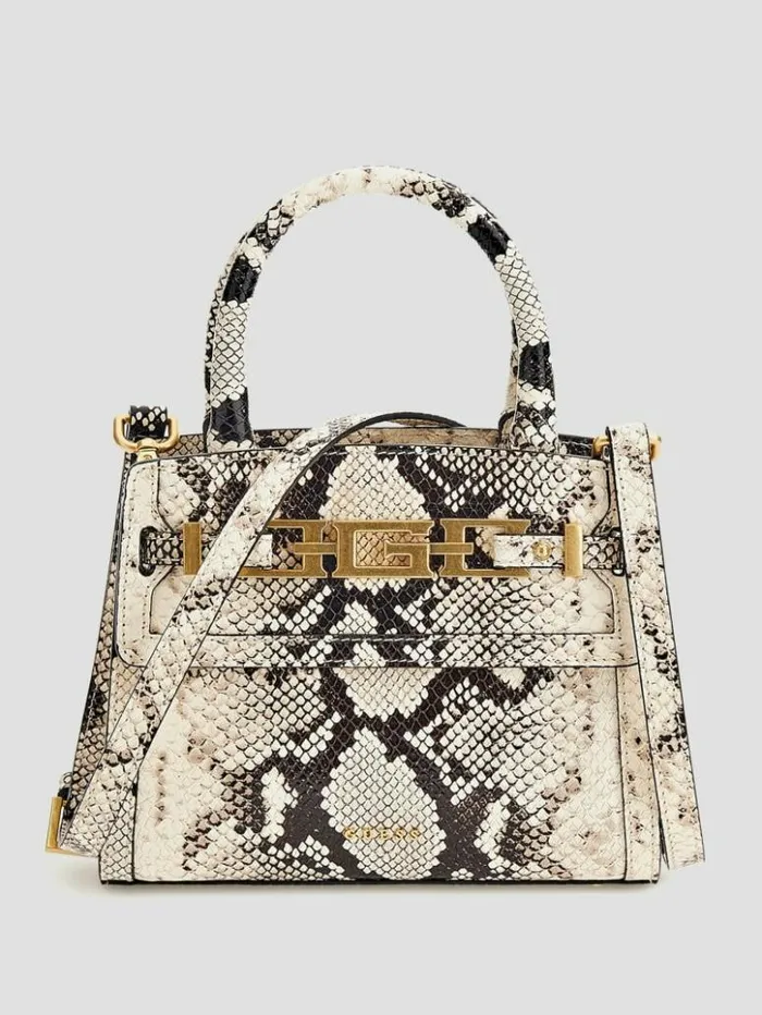 Women GUESS Handbags Cristina Small Leather Satchel White Patent