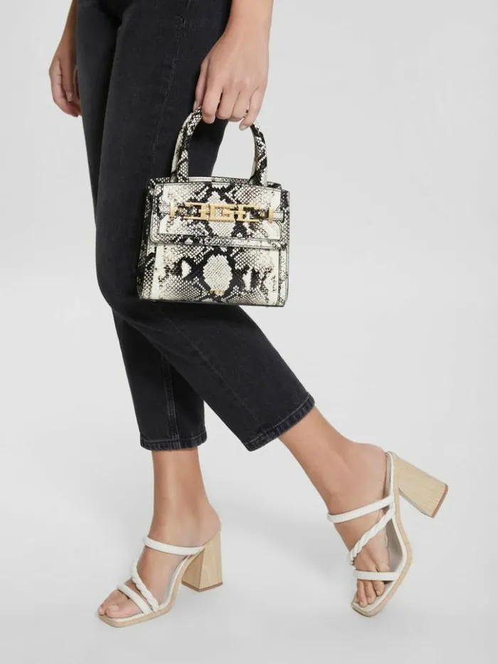 Women GUESS Handbags Cristina Small Leather Satchel White Patent