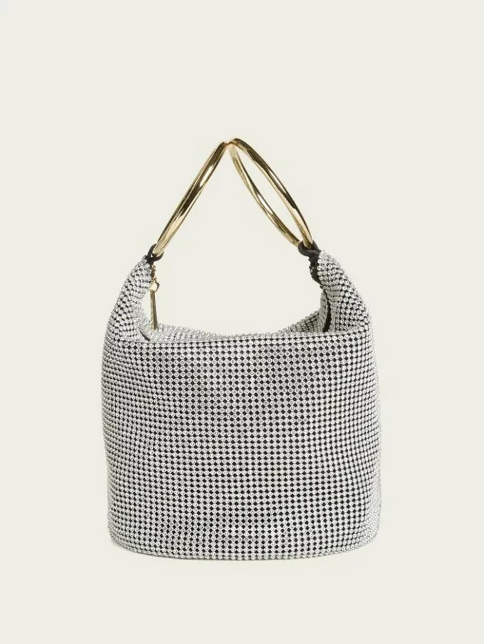 Women GUESS Handbags Crystal Mesh Bag Silvergold