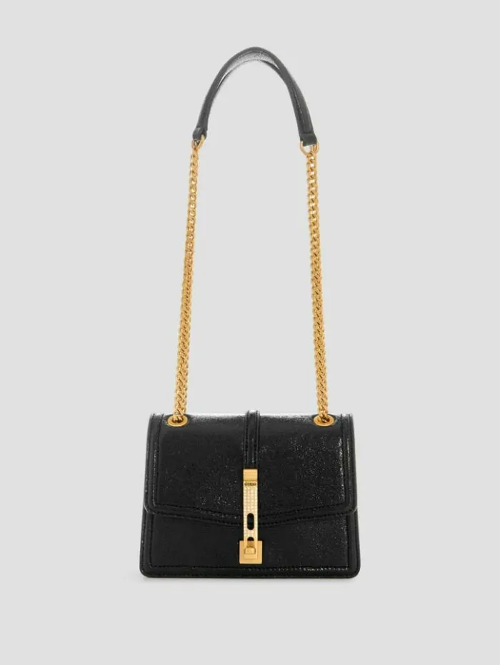 Women GUESS Handbags Gilded Glamour Mini Convertible Crossbody Black Floral Print