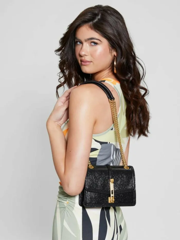 Women GUESS Handbags Gilded Glamour Mini Convertible Crossbody Black Floral Print Women GUESS Handbags Gilded Glamour Mini Convertible Crossbody Black Floral Print
