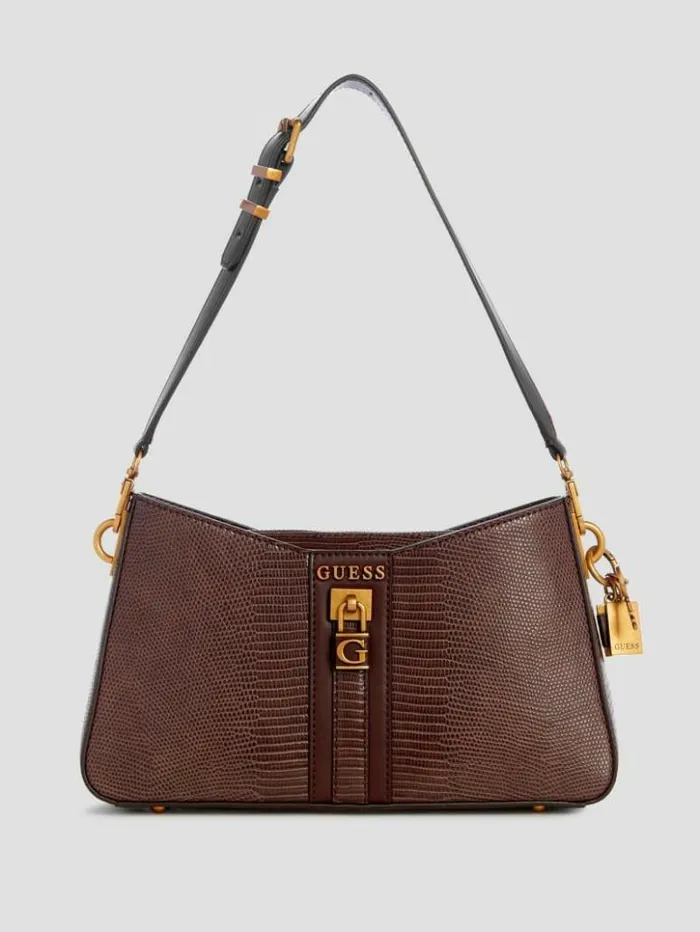 Women GUESS Handbags Ginevra Elite Shoulder Bag Brown