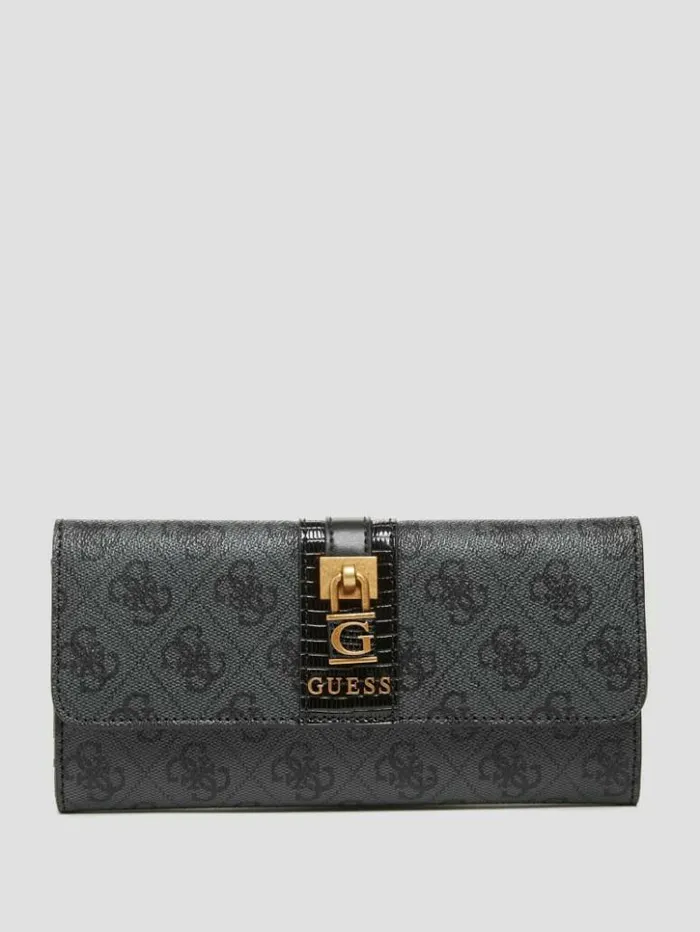 Women GUESS Handbags Ginevra Logo Clutch Wallet Cloud Wash