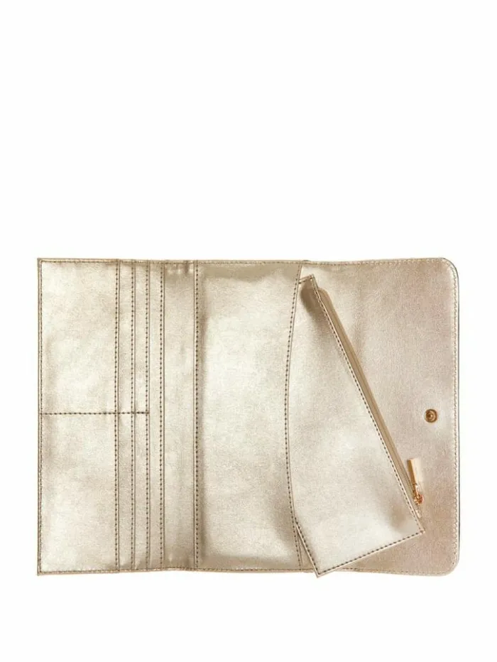 Women GUESS Handbags Ginevra Logo Clutch Wallet Latte Logo