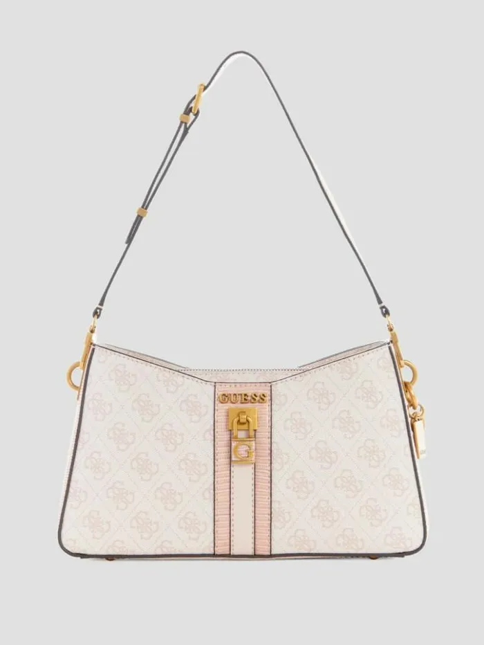Women GUESS Handbags Ginevra Logo Elite Shoulder Bag Blush Logo