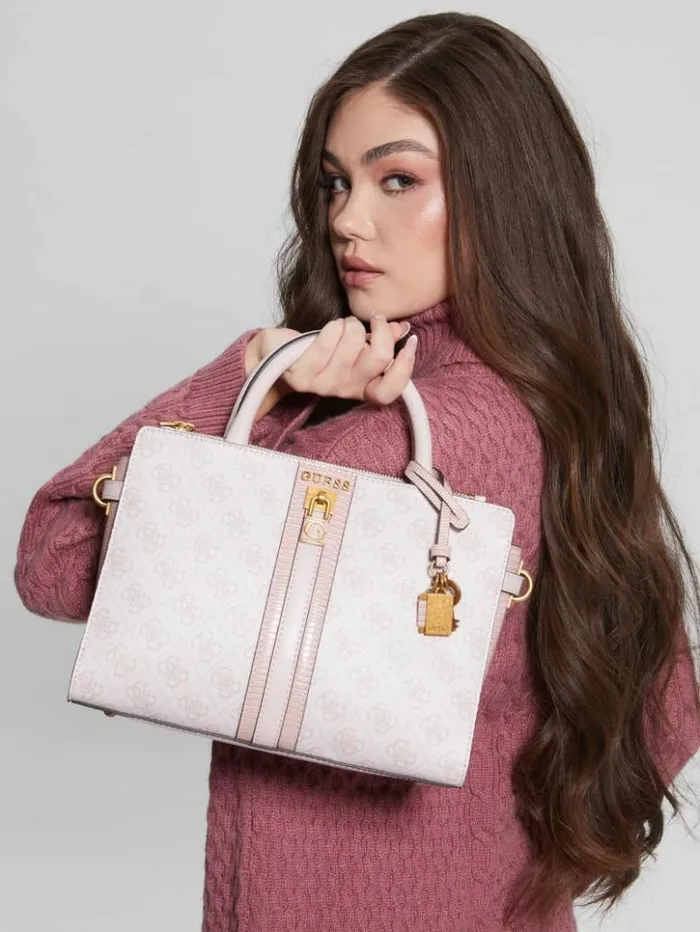 Women GUESS Handbags Ginevra Logo Elite Society Satchel Blush Logo