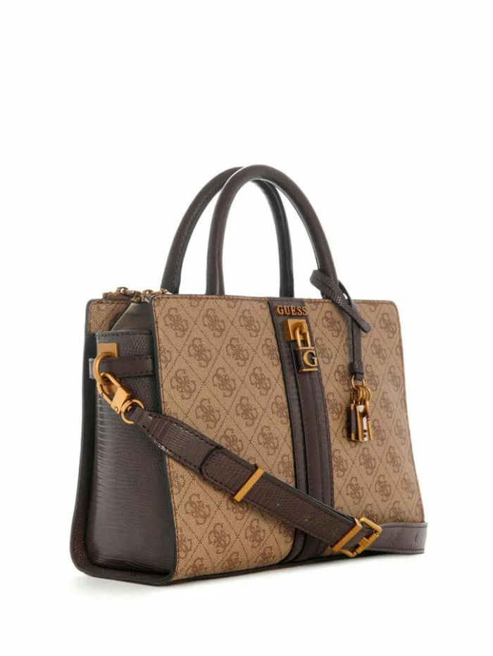 Women GUESS Handbags Ginevra Logo Elite Society Satchel Latte Logo