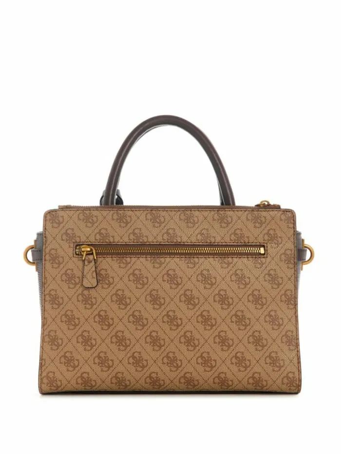 Women GUESS Handbags Ginevra Logo Elite Society Satchel Latte Logo