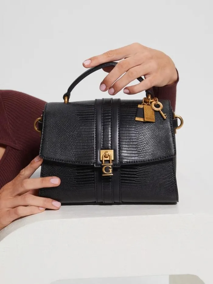 Women GUESS Handbags Ginevra Textured Top Handle Crossbody Black Floral Print Women GUESS Handbags Ginevra Textured Top Handle Crossbody Black Floral Print