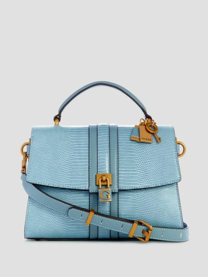 Women GUESS Handbags Ginevra Textured Top Handle Crossbody Light Denim