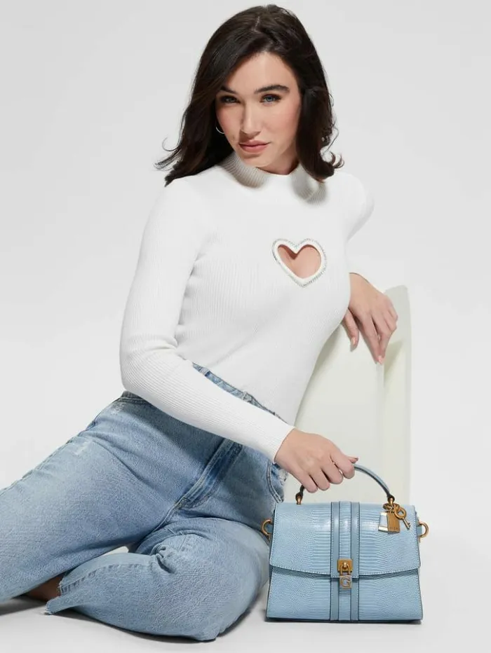 Women GUESS Handbags Ginevra Textured Top Handle Crossbody Light Denim