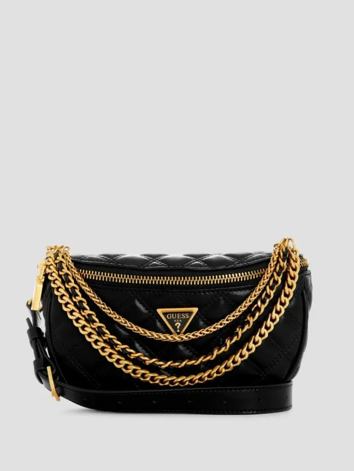 Women GUESS Handbags Giully Quilted Belt Bag Black