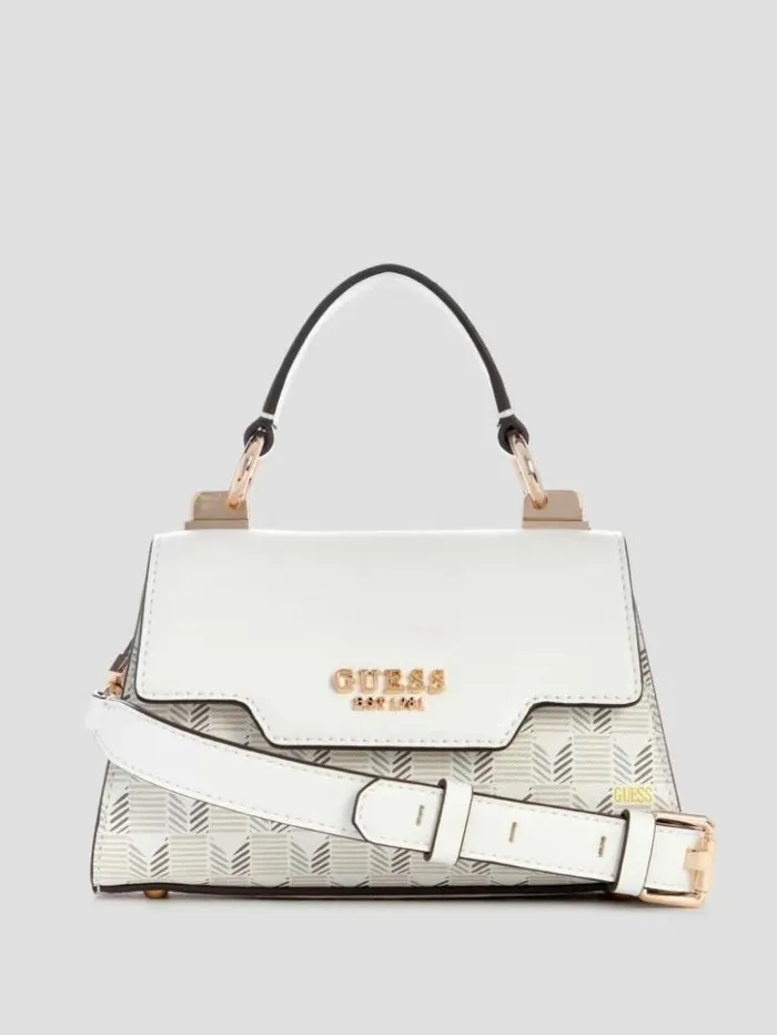 Women GUESS Handbags Hallie Mini FoldOver Flap Bag Steel