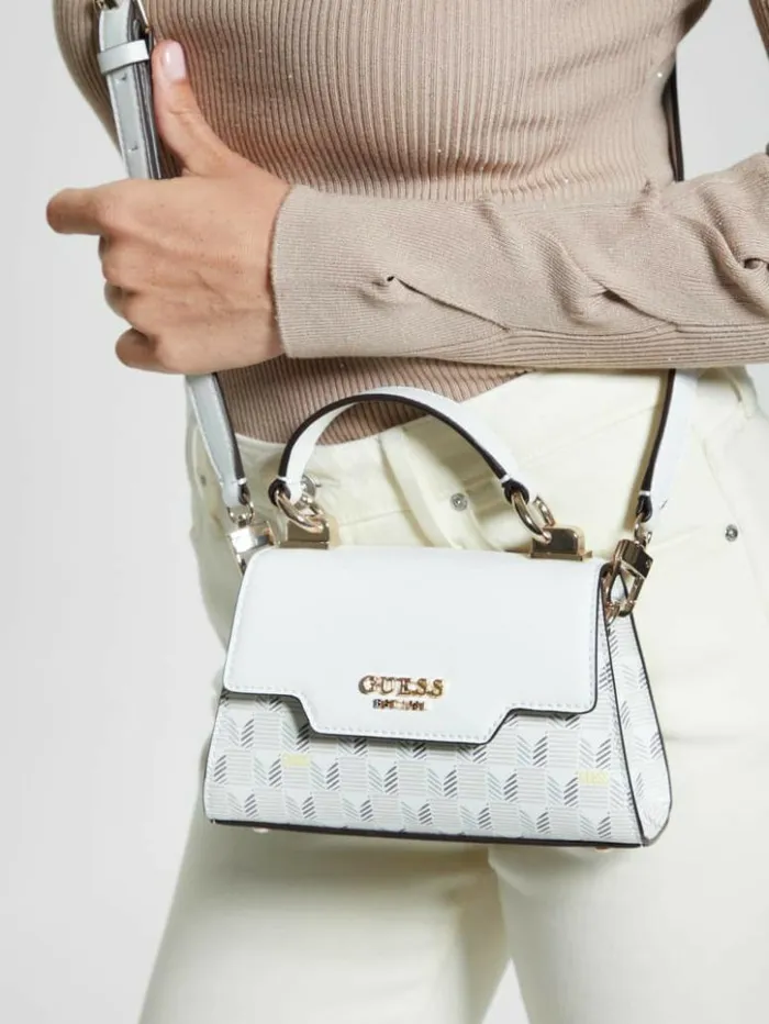 Women GUESS Handbags Hallie Mini FoldOver Flap Bag Steel