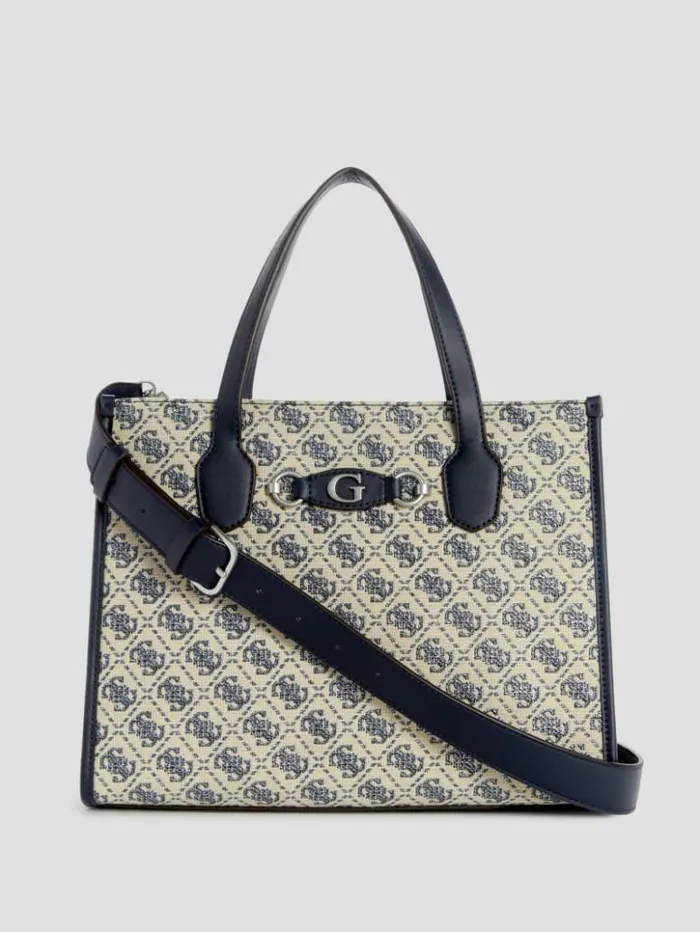 Women GUESS Handbags Izzy Glitter Tote Bag Navy Logo