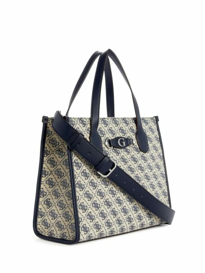 Women GUESS Handbags Izzy Glitter Tote Bag Navy Logo