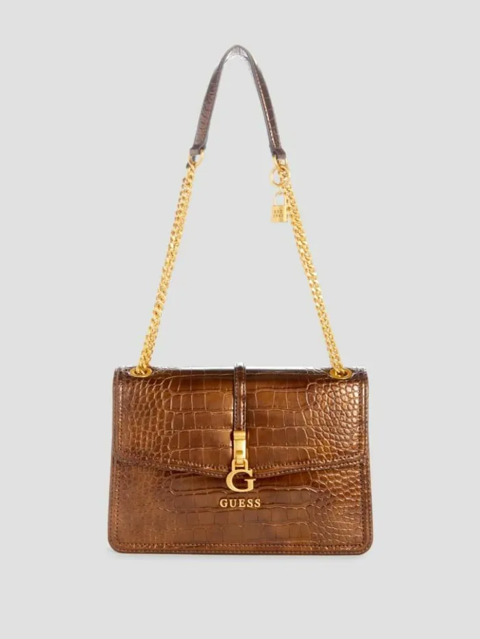 Women GUESS Handbags James Convertible Crossbody Flap Bag Bronze