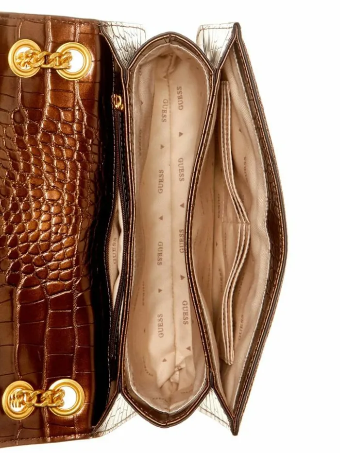 Women GUESS Handbags James Convertible Crossbody Flap Bag Bronze