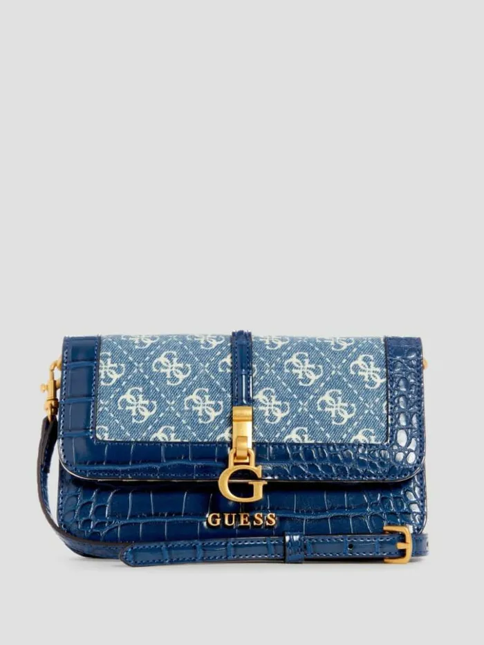 Women GUESS Handbags James Denim Quattro G Crossbody Wallet Organizer Denim Logo