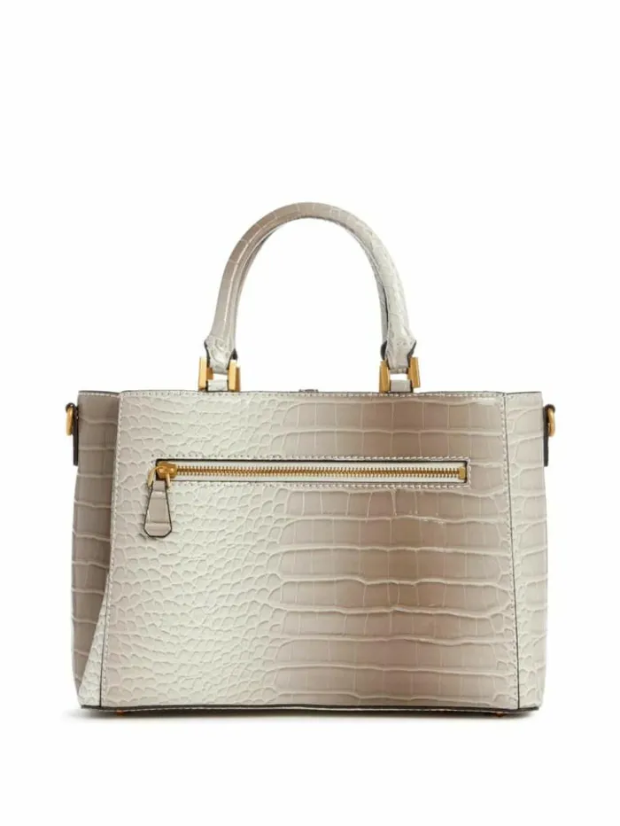 Women GUESS Handbags James Embossed Satchel Rose Goldsmoke Gray