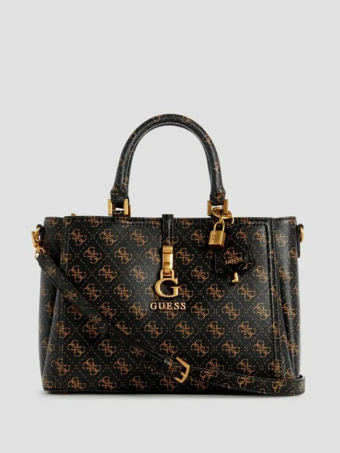Women GUESS Handbags James Quattro G Girlfriend Satchel Brown Multi