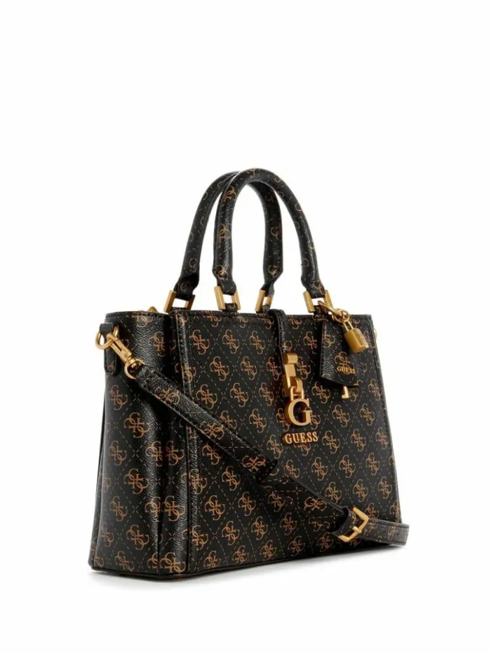 Women GUESS Handbags James Quattro G Girlfriend Satchel Brown Multi