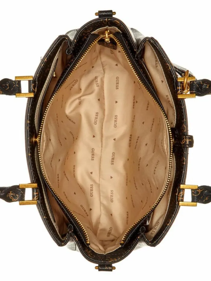 Women GUESS Handbags James Quattro G Girlfriend Satchel Brown Multi