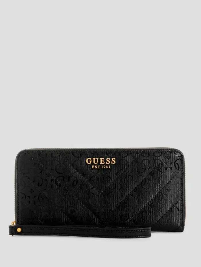 Women GUESS Handbags Jania Large ZipAround Wallet Black
