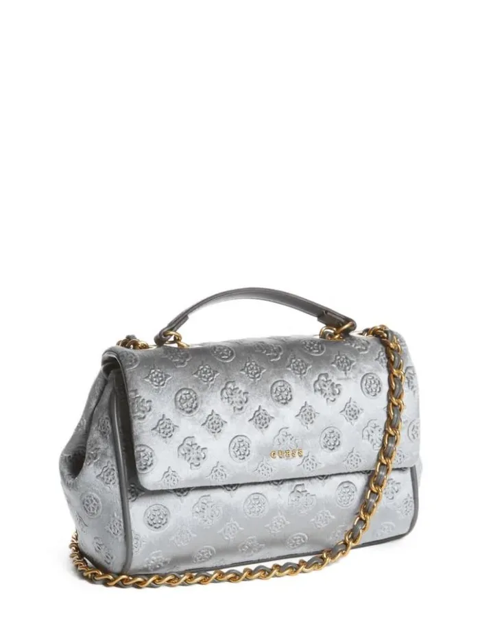 Women GUESS Handbags Kimi Logo Convertible Crossbody Smoke Grey