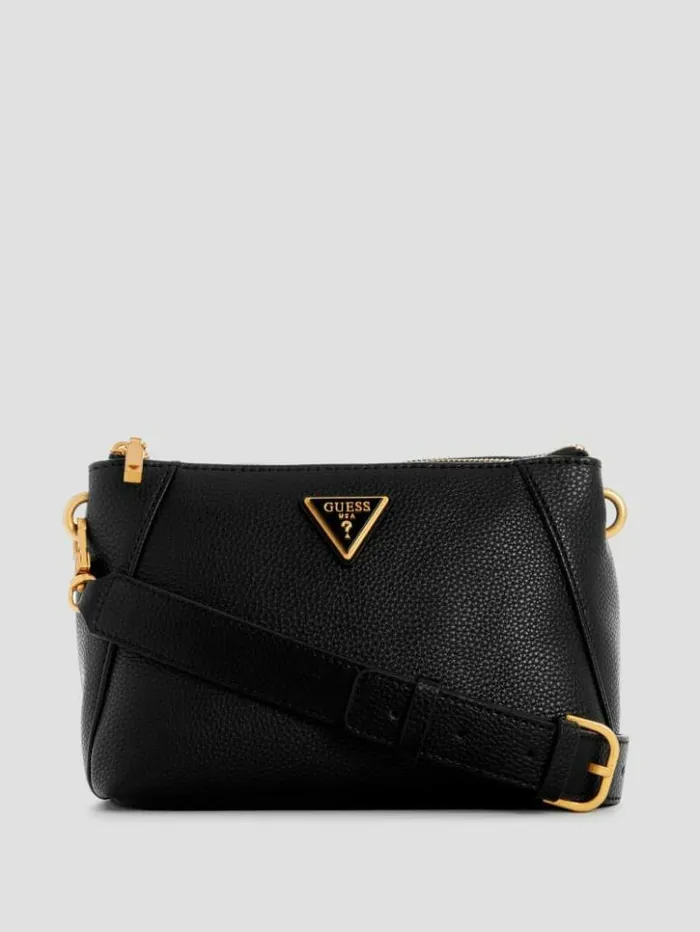 Women GUESS Handbags Laryn Pebbled DualZip Crossbody Black