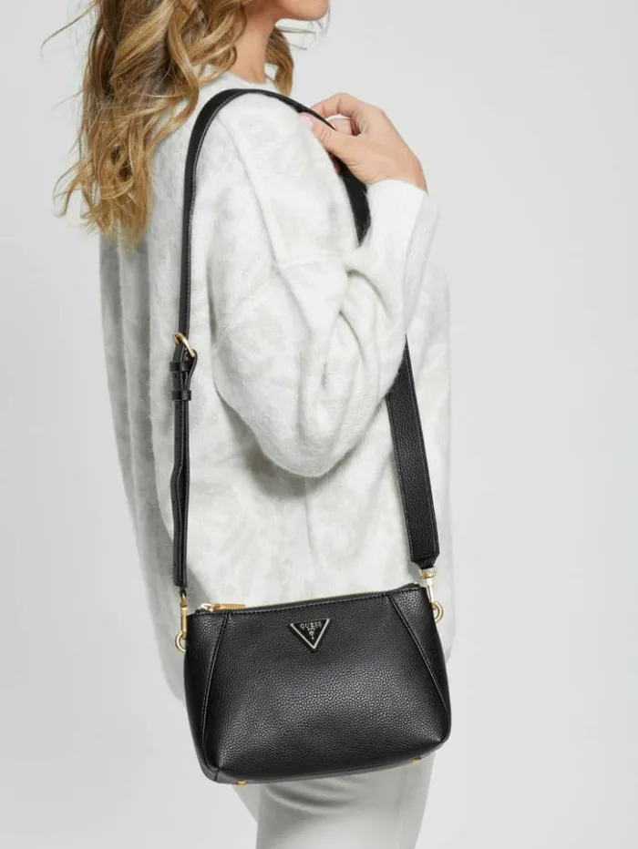 Women GUESS Handbags Laryn Pebbled DualZip Crossbody Black