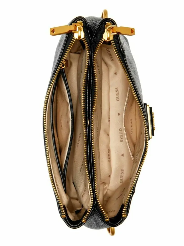 Women GUESS Handbags Laryn Pebbled DualZip Crossbody Black
